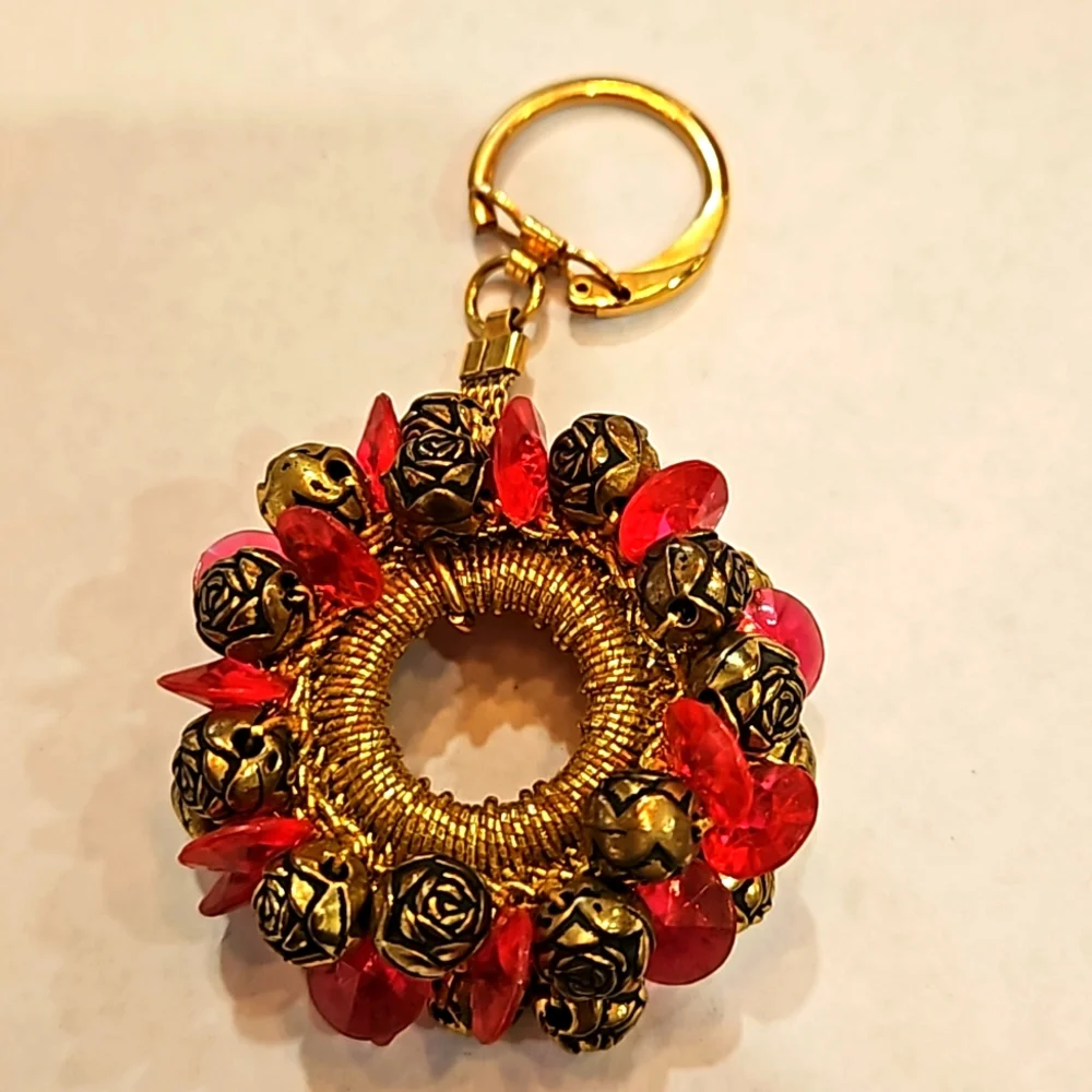 VINTAGE PINK GOLD 3 LAYERS‎ BEADED WITH FLOWERS KEYCHAIN